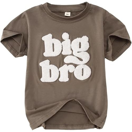 SOFEON Big Brother Shirt Toddler Baby Boy Big Bro Chenille Patch Letter T-Shirt Announcement Tees Summer Short Sleeve Top