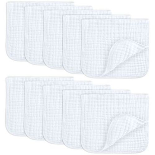 Muslin Burp Cloths Large 100% Cotton By Comfy Cubs (white, Pack Of 10)