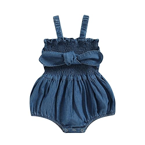 Karwuiio Newborn Baby Girl Rompers Dress Sleeveless Smocked Ruffle One Piece Jumpsuits Little Kids Summer Clothes