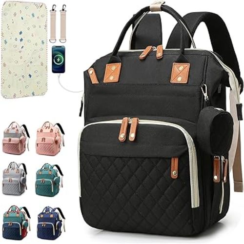 Diaper Bag Backpack Baby Bag, Baby Girl Boy Diaper Bag for Dad Mom with Pad, 16 Pockets, Pacifier Case, Large Diaper Bags Unisex for Travel (Black)