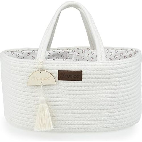 Diaper Caddy Organizer Boho Diaper Bag Tote Car Caddy Organizer Portable Storage Basket White/Beige