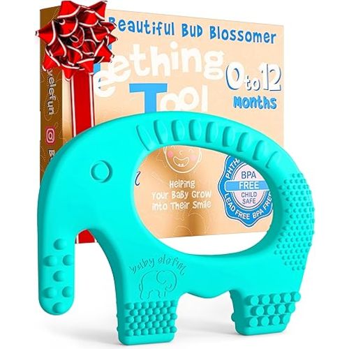 Teething Toys for Babies Age 0 to 12 Months - Baby Elefun 5X Pain Relief Smart Teether - Zero Developmental Delay Silicone Baby Teething Toy Ring - Cute Infant Shower Gift Chew Toy for Babies