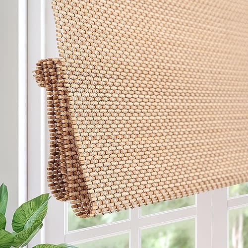 Cordless Blackout Bamboo Roman Shades, Easy Installation Natural Woven Wood Shades, Great Privacy Lined Bamboo Blinds for Windows, Sirocco