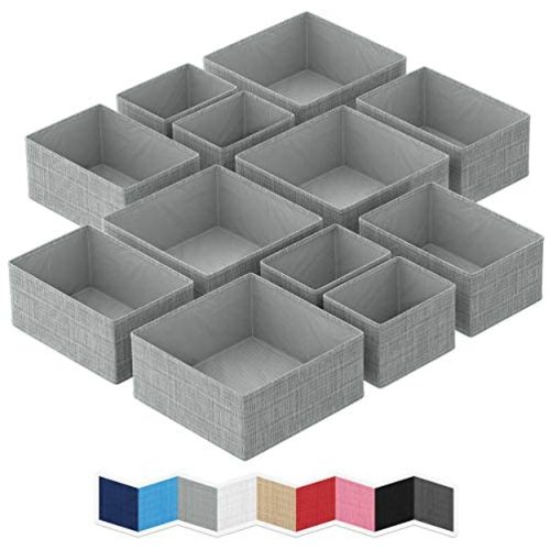 NEATERIZE Drawer Organizer - [Set Of 12] - Closet Organizer and Storage Baskets| Foldable Cloth Drawers Divider | Fabric Bin For Dresser & Shelves |Organize Underwear, Socks, Bra, & Tie’s (Grey)