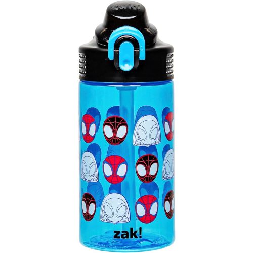 Zak Designs Sage Marvel Spider-Man Water Bottle For School or Travel, 16oz Durable Plastic Water Bottle With Straw, Handle, and Leak-Proof, Pop-Up Spout Cover (Spidey and His Amazing Friends)