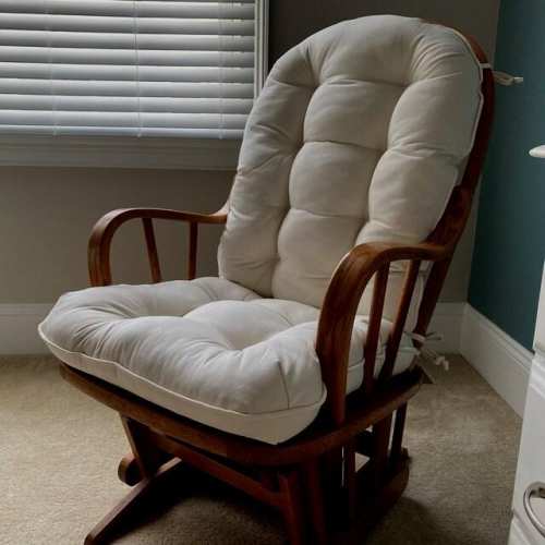 Custom Glider Rocking Chair Cushion Set in Cream twill,  Dutailier Replacement Nursery