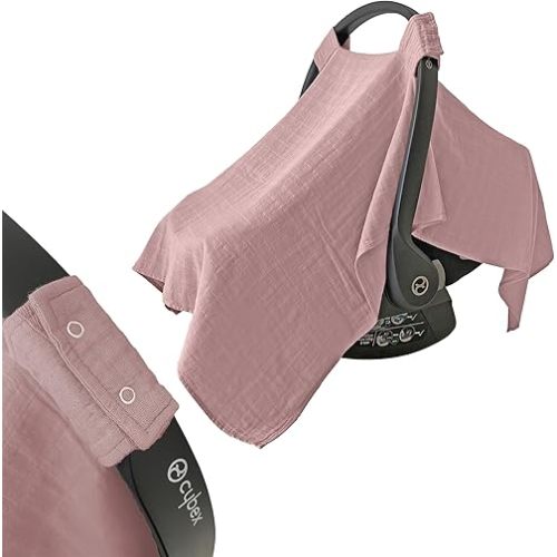 MOZAH 100% Organic Muslin Baby Car Seat Cover Muslin Carseat Canopy Baby Car Seat Covers for Girls (Pale Mauve)