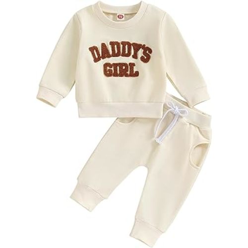 FIOMVA Daddys Girl Baby Clothes Toddler Fall Winter Outfits Sweatshirt Pants 2 Piece Set Shirt Sweatpants Suit