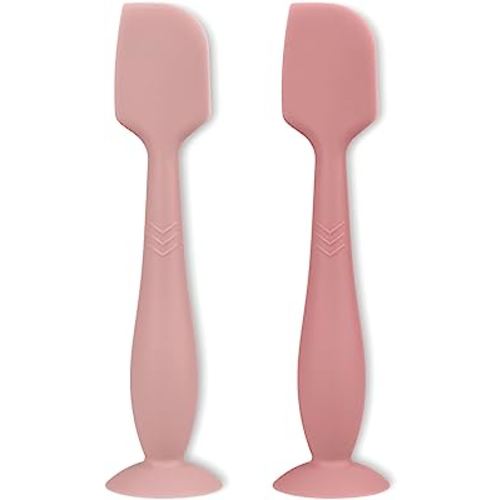Diaper Cream Applicator Set - Soft Silicone Baby Bum Brush with Suction Base, Baby Butt Spatula, Full Size, 2 Piece - Newborn Baby Essentials (Blush/Mauve)