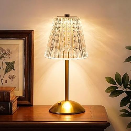 Rechargeable Cordless Table Lamp, Touch Control Crystal Desk Lamp with 3500mAh Battery, 3 Color Dimmable LED Small Lamp for Bedroom Bedside Restaurant Kitchen Home Decor