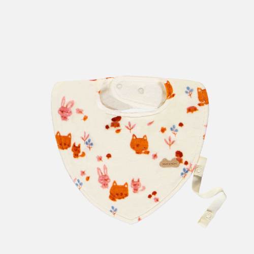 Cream bib with fox all over print in velvet, newborn
