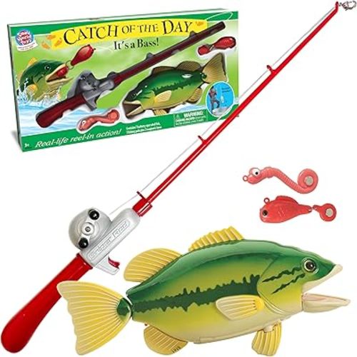 Small World Toys Magnetic Fishing Game, Catch of The Day Bass Fishing Toy for Kids Ages 3+, Includes Kids Fishing Pole and 1 Fish For Toddler Bath Toys, Water Fish Toys For Pools & Tubs