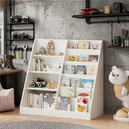 Isabelle & Max™ Bookshelf and Toy Storage Organizer, Multifunctional 4 Tier Wooden Book Shelf with Bookcase Display Stand | Wayfair