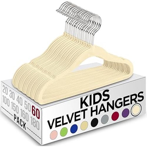 Utopia Home Kids Hangers Velvet (60 Pack) - 11 Inch Durable Baby Hangers for Closet - Perfect Toddler Hangers Non Slip for Everyday Use (Ivory)