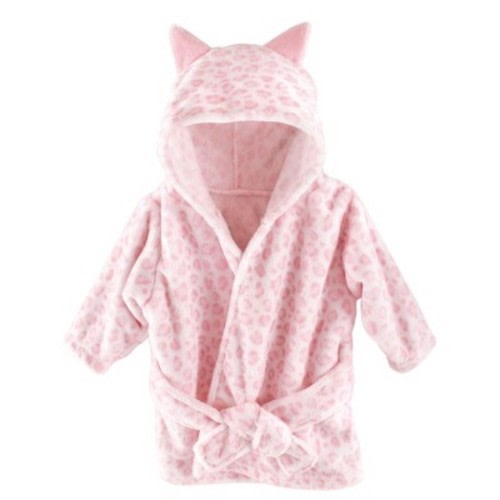 Hudson Baby Infant Girl Plush Animal Bathrobe, Leopard, 0-9 Months
