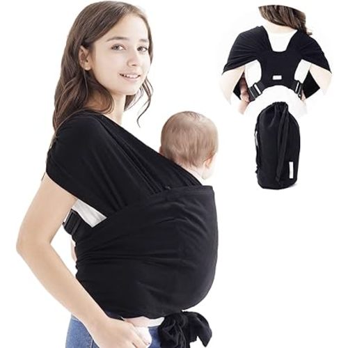 Baby wrap Carrier,Softness Organic Cotton,Breathable Adjustable Strap Baby Hold Carrier for Newborn Up to 40 lbs (Black)