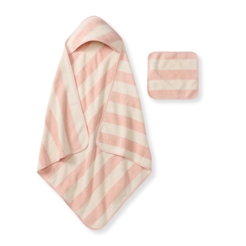 Organic Cotton Rugby Stripe Woven Terry Towel Pink Sand