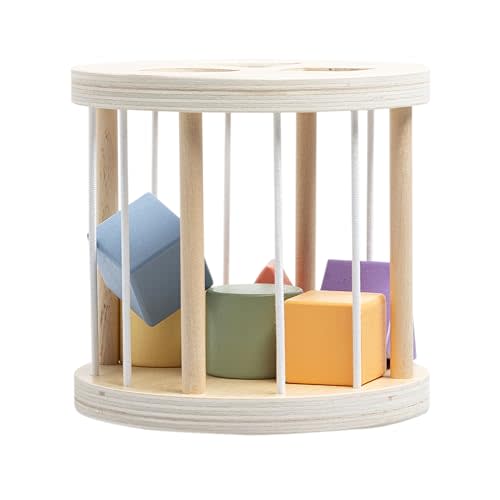 Pearhead Wooden Match and Roll Shape Sorter - Montessori Early Learning Toy, Rolling Toddler Toy, Educational Wooden Color Sorting Cylinder for Fine Motor and Early STEM Skills, Ages 12m+