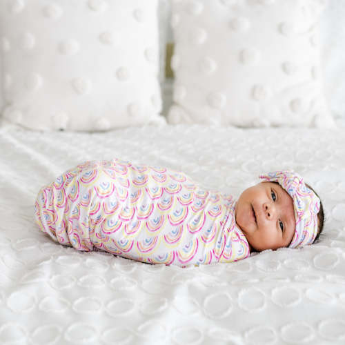 Pastel Rainbows Swaddle & Headband Set