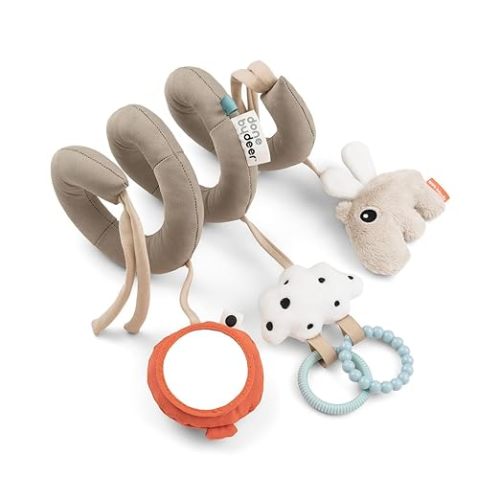 Done by Deer Happy Clouds Sand Activity Spiral - Soft and Engaging Baby Toy with Crinkle Sound, Mirror, and Tactile Elements - Perfect for Cots, Car Seats, Strollers, and Prams - Sand/Grey