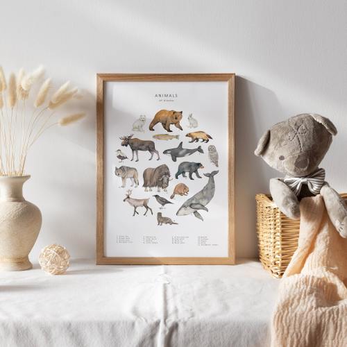 Animals of Alaska watercolour print