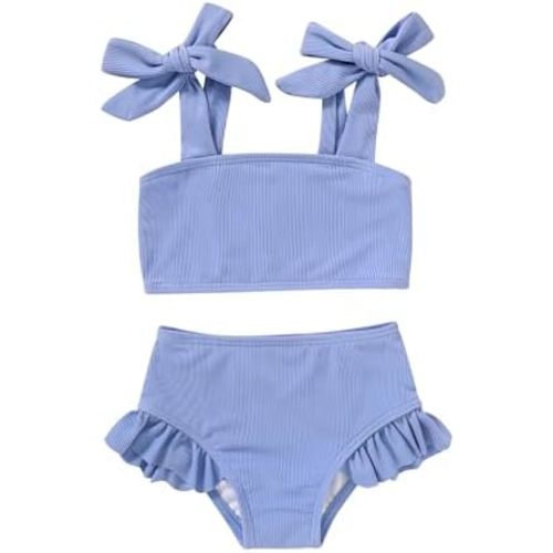 YOUNGER TREE Toddler Baby Girls Swimsuit Two Piece Solid Color Stripe Swimwear Summer Beach Bikini Bathing Suit