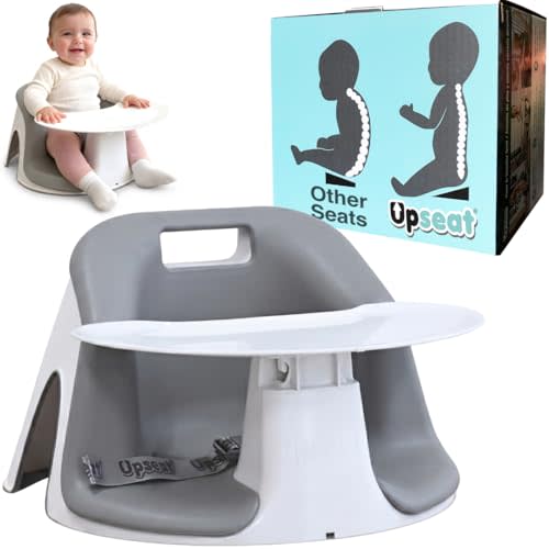 Upseat Core Ergonomic Baby Floor Seat with Removable Tray & Cushion, Lightweight Portable Infant Sitting Chair for Upright Posture & Healthy Hip Development, Easy-Clean Design