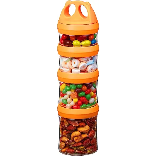 SELEWARE Portable Stackable Food Storage Containers for Snacks Formula Powder and Drinks Twist Lock System Airtight Leak-proof BPA and Phthalate Free 4 Piece Jars 31oz Orange