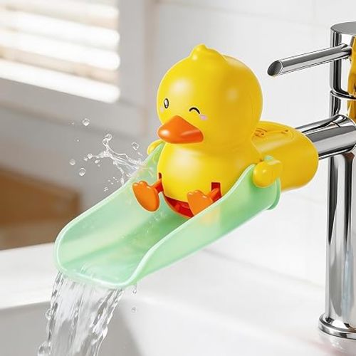 Skyroku Duck-Tastic Faucet Extender for Toddlers – Kicking Legs Fun! Splash-Proof & Easy Install Sink Extender for Kids (Yellow&Green)
