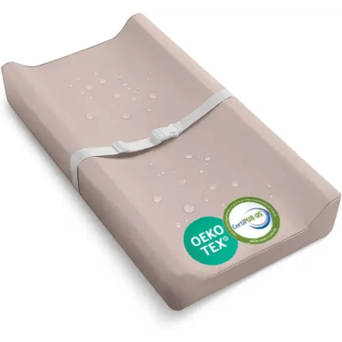 Sleepah Vegan Leather Baby Changing Pad – Contoured Waterproof & Wipeable Foam Changing Pad for Dresser or Table with Removable, Machine-Washable Cover – Standard Size Diaper Changing Pad – Tan