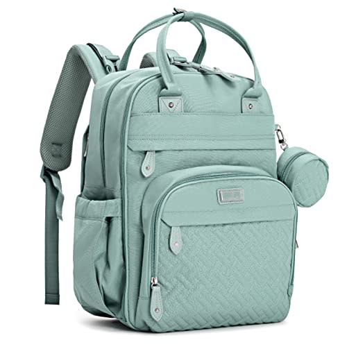 BabbleRoo Sage Green Unisex Baby Essentials Backpack - Spacious Diaper Bag with Changing Pad, Stroller Straps & Pacifier Case