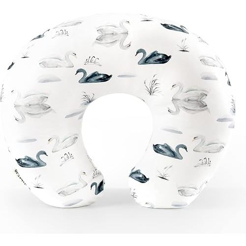GRSSDER Nursing Pillow Cover Stretchy Minky Removable Nursing Covers for Breastfeeding Pillows, Ultra Soft Comfortable Slipcover for Boy and Girls, Pretty Swan/Watercolor Dandelion Pattern