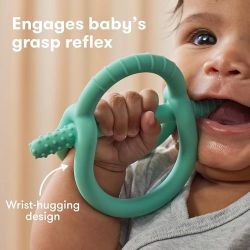 Frida Baby Get-A-Grip BabyTeether for Teething Relief, Easter Basket Stuffer for Kids, 100% Food-Grade Silicone Teething Toys for Baby 0-6, 12, 18 Months Infant, BPA-Free, PVC-Free, Teal