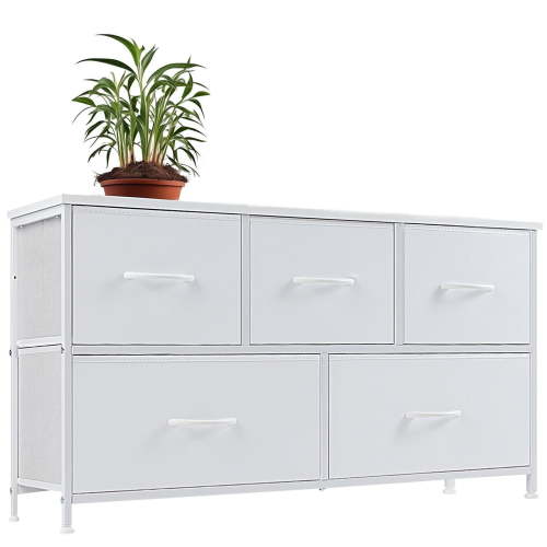 GIANNA 5-Drawer Dresser, Large Capacity Fabric Organizer, White