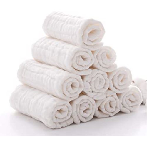 Baby Muslin Washcloths - Natural Muslin Cotton Baby Wipes - Soft Newborn Baby Face Towel for Sensitive Skin- Baby Registry as Shower Gift, 10 Pack 12x12 inches by MUKIN (White)