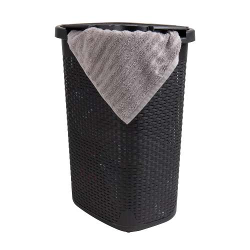 Mind Reader 60L Slim Laundry Hamper, Clothes Basket, Lid, Wicker Design, Plastic, 17.65"L x 13.75"W x 24.15"H