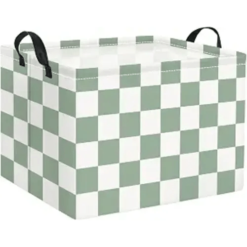 Rectangular Kids Basket Baby Girl Basket Fabric Storage Bin Organizer Box Room Decor(Green Checkered)