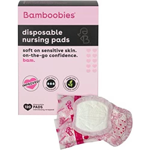 Bamboobies Disposable Nursing Pads for Breastfeeding & Sensitive Skin, Super-Absorbent Milk Proof Pads, Perfect Baby Shower Gifts, 120 Count