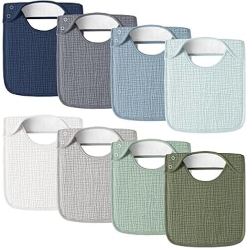 Muslin Baby Bibs for Boys Girls, 8-Pack Soft Cotton Adjustable Drool Bibs Set for Toddler,Newborn,Infant 0-24 Months (Blue)