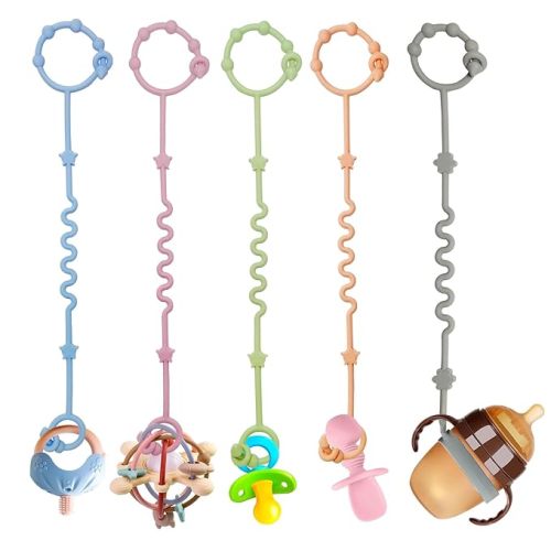 Toy Safety Straps, Toy Bungee Cords Baby, 5 Pack Stroller Straps Adjustable Baby Teether Toy Straps, Sippy Cup Holder Straps for Strollers, Applies to Teether Toy, Stroller Accessories - Red