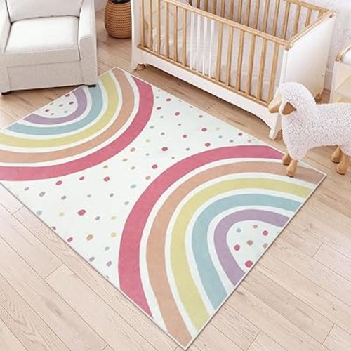 STARUIA Washable Rainbow Rug for Girls Bedroom, Large Area Rug 5x7 Colorful Rugs for Nursery Kids Room, Soft Non-Slip Carpet Kids Rugs for Classroom Playroom Tent Castle Dorm