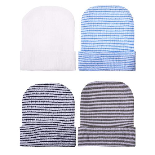 Geyoga Newborn Baby Boy Hat Newborn Beanie Stripes Hat Toddler Soft Caps Infant Cotton Knit Caps for Baby Boys 0-6 Months