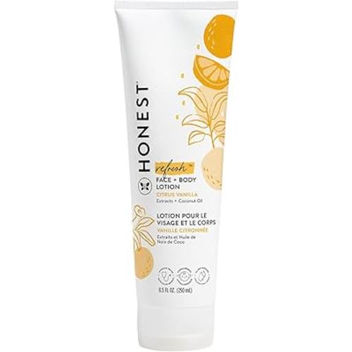 The Honest Company Hydrating Face + Body Lotion | Fast Absorbing, Naturally Derived, Hypoallergenic | Citrus Vanilla Refresh, 8.5 fl oz