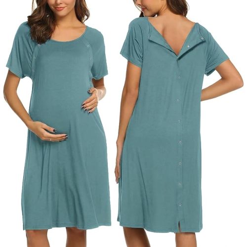 Women’s Nursing/Delivery/Labor/Hospital Nightdress Short Sleeve Maternity Nightgown in M