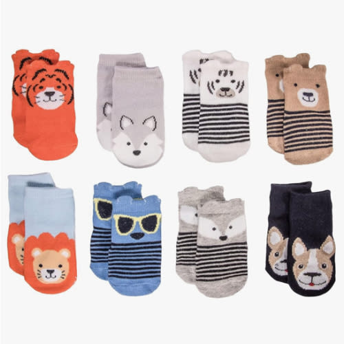 Little Me 8-Pack Baby Socks, Animal Charter Themed, 0-12 Months