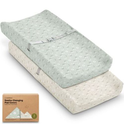 KeaBabies 2pk Soothe Changing Pad Covers for Girl, Boy, Organic Soft Cotton Contoured Diaper Changing Table Pad Covers (Daisies)