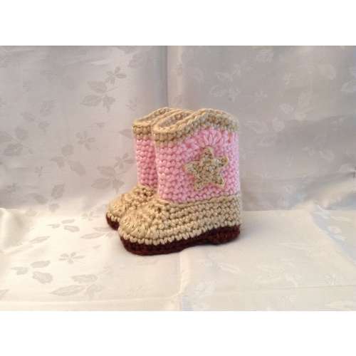 Baby Cowboy Booties Boots Pink and Tan Crochet Made to Order Baby Cowgirl Boots Baby Girl Booties Infant Booties Gender Reveal