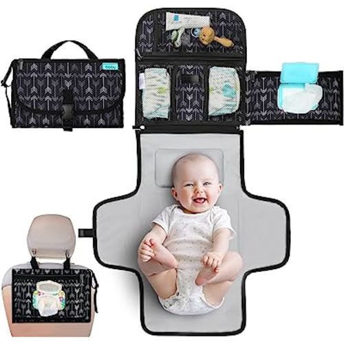 Kopi Baby Portable Diaper Changing Pad - Baby Changing Pad & Diaper Changer Travel Bag, Baby Changing Mat, Portable Changing Pad for Baby - Baby Changing Station, Infant Gift - Black Arrow