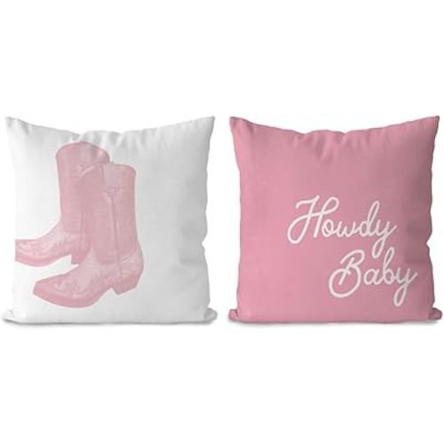 DOTAIN Western Howdy Pillows Pillow Covers 18x18,Pink Pillow Covers,Howdy Baby Cowgirl Boots Pillow Cover,Cowgirl Room Decor,Western Cowgirl Decor,Pink Room Dorm Decor,Set of 2