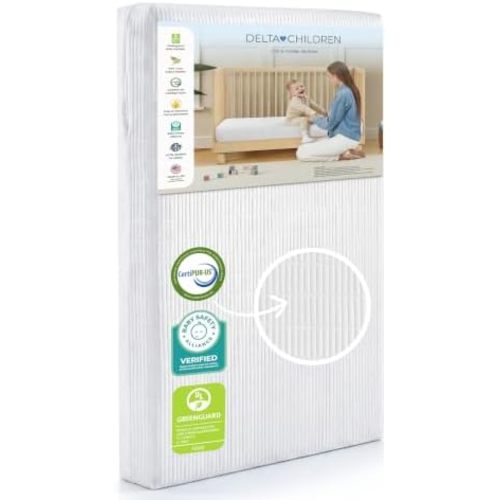 Delta Children Sweet Beginnings Dual Sided Baby Crib Mattress and Toddler Mattress, GREENGUARD Gold and CertiPUR-US Certified, Firm Plant-Based Foam, Waterproof, 5 Year Warranty, Made in USA, White